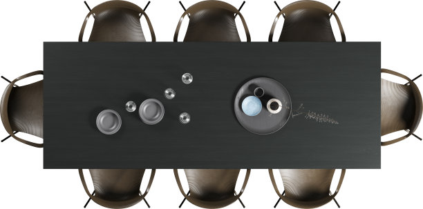 黑色木制餐桌和椅子的俯视图图片下载