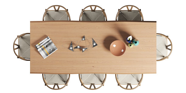 木制餐桌和椅子的俯视图图片下载