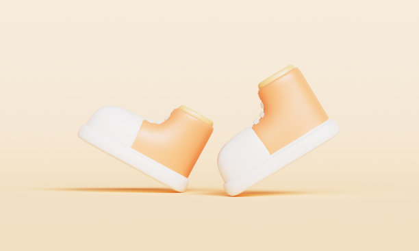 一双橙色运动鞋图标。3D渲染图片下载