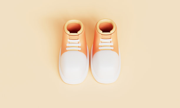 一双橙色运动鞋图标。3D渲染图片下载