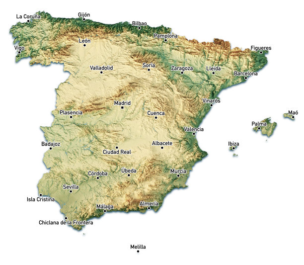 西班牙3D渲染地形图彩色城市隔离图片下载