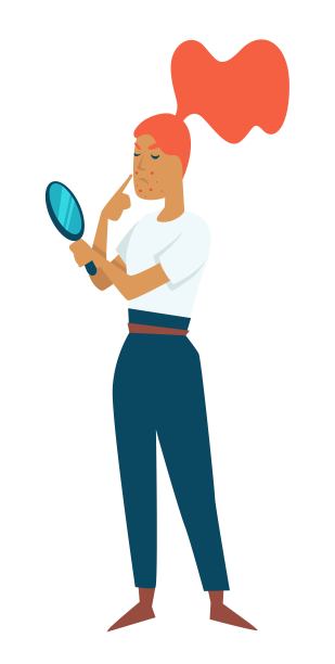 有镜子的青少年，青春期皮肤痤疮问题图片下载