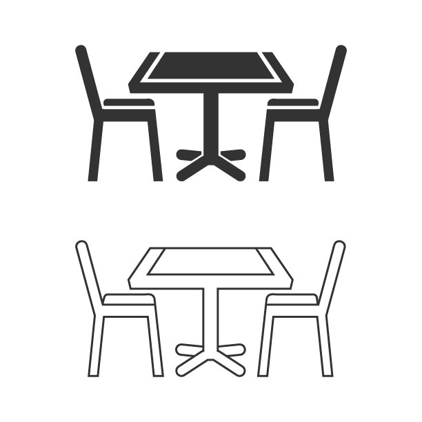 椅子、桌子线条图标。矢量插图，平面设计图片下载