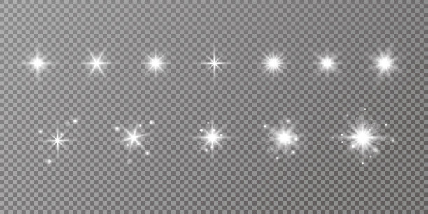 发光的灯光效果。闪闪发光孤立。白色闪亮的星星或太阳耀斑。装饰圣诞、新年晚会。神奇的照片叠加。透明背景可以在矢量文件中删除。图片下载