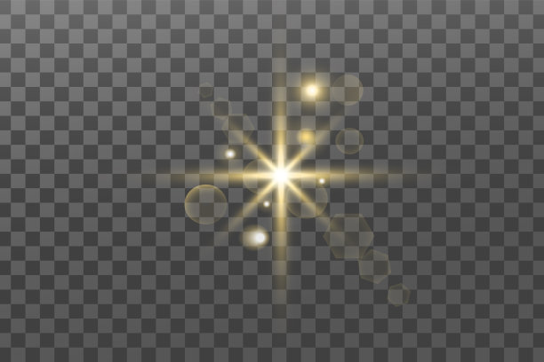 发光的灯光效果。闪闪发光孤立。金色闪亮的星星或太阳的闪光。装饰圣诞、新年晚会。神奇的照片叠加。透明背景可以在矢量文件中删除。图片下载