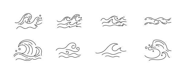 行波。概述海洋图标，徽章标志或徽章设计。最小风格的插图。大海大海暑假。象形的水流。简约的象征。矢量隔离图图片下载
