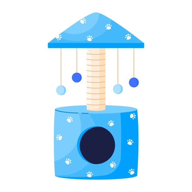 供猫睡觉和玩耍的家具。猫树塔有攀爬平台，玩具和抓柱。带球的宠物屋，公寓大楼。孤立的矢量插图在卡通风格图片下载