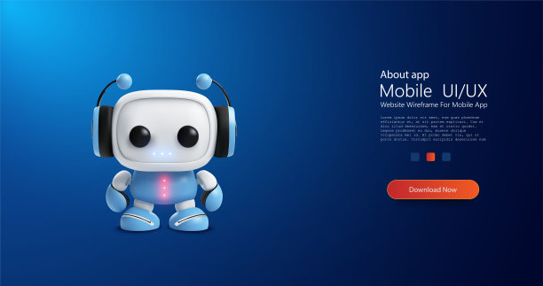 可爱的机器人，蓝色背景的耳机图片下载