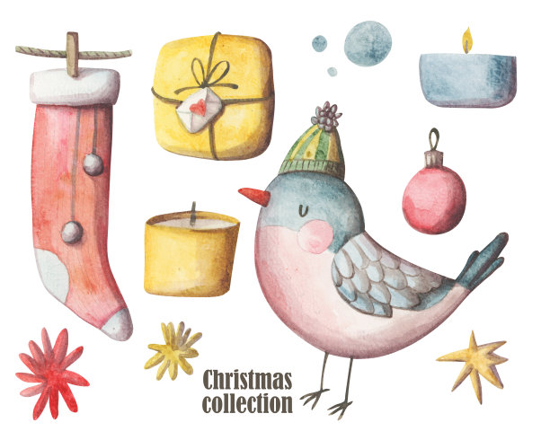 舒适的秋季元素手绘集。寒冷的天气剪贴画收集图片下载