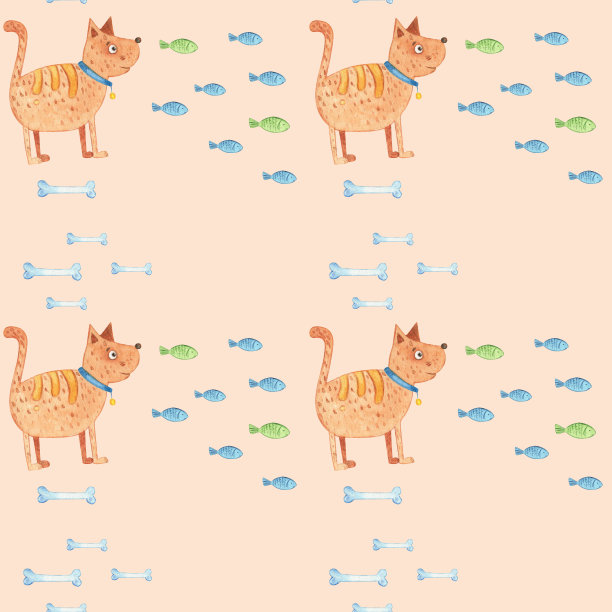 无缝儿童图案的水彩猫在米色背景。红色的猫和狗。手绘插图。画的背景。结构模式。猫，小猫，狗，小狗图片下载