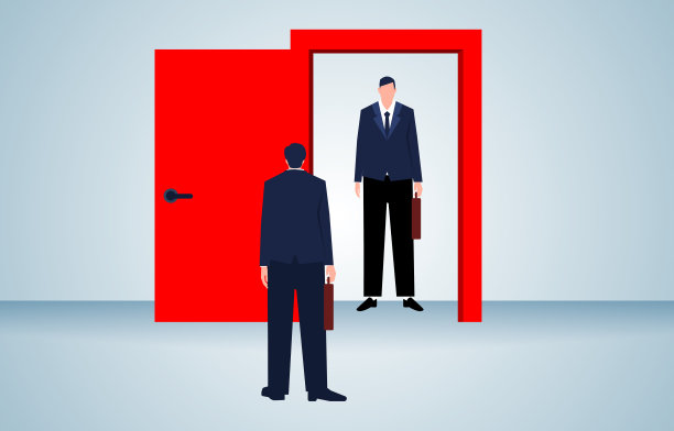 商人站在门内与站在门外，职业选择与放弃，失败与成功，工作替代，人力资源管理图片下载