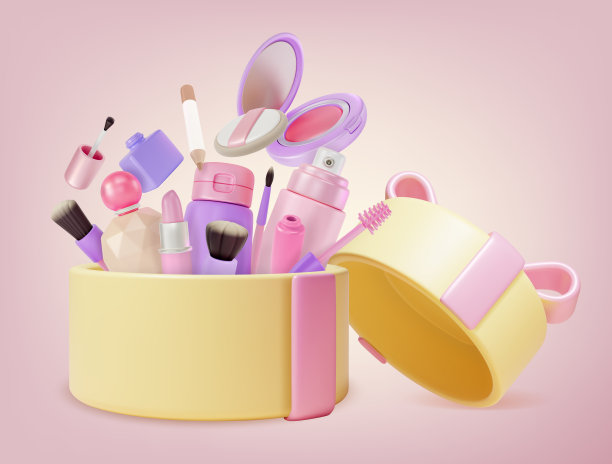 3d开放美容礼盒化妆化妆品概念卡通设计风格。向量图片下载