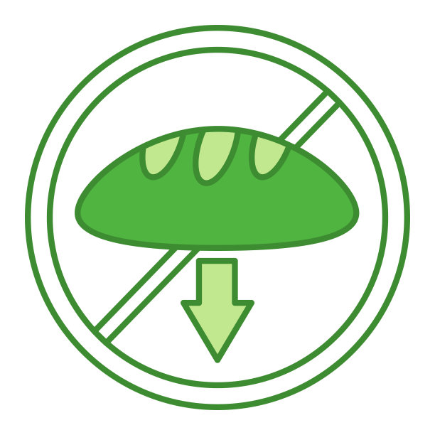 绿色低碳水化合物图标。矢量图标。面包与向下箭头。素食。产品标签图片下载