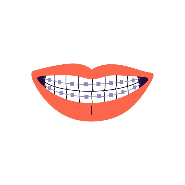 红唇，牙套，健康的微笑。用牙齿矫正器矫正牙齿。口腔保健，口腔卫生。牙科、口腔学。平面隔离矢量插图上的白色背景图片下载