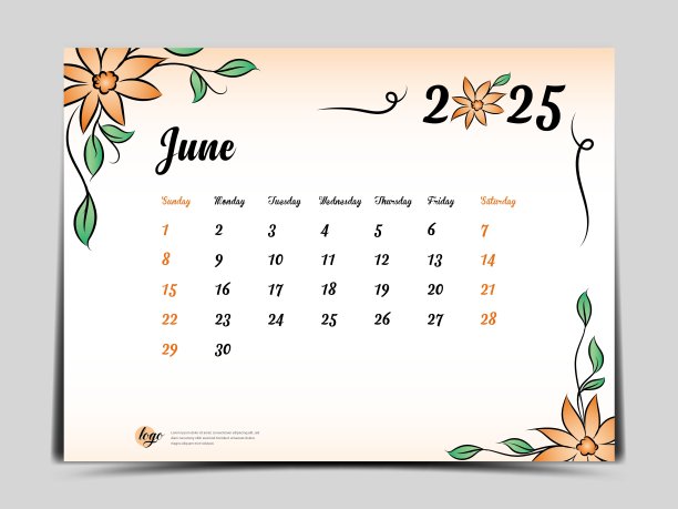 日历2025模板上的花朵背景，6月2025模板，每月日历规划师艺术品，台历2025设计，墙上日历设计，海报，简单，矢量eps10图片下载