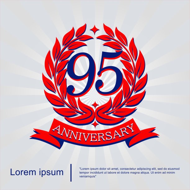 95周年庆典标志与红丝带和月桂花环隔离。矢量插图模板设计的网页，传单，海报，问候图片下载