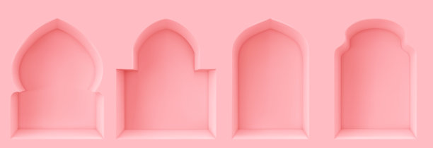 粉红色斋月形状的窗户设置图片下载