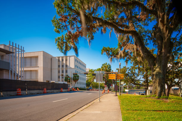 塔拉哈西市中心的街景。佛罗里达。美国2024年。长时间曝光照片与动态模糊图片下载