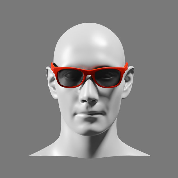 前视图头部与太阳镜，黑色和白色，3d时尚拼贴在杂志的风格。现代当代艺术，剪切路径，3D渲染图片下载