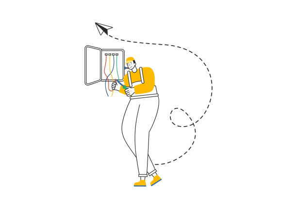 照明和电力矢量插图，为技术人员电气工作提供灯泡，灯和能源维护服务面板柜图片下载