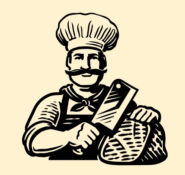 厨师用屠刀切一块鲜肉。在餐厅准备食物的男厨师图片下载