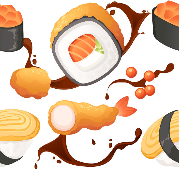 寿司卷日本街头快餐与海鲜和米饭三文鱼和奶酪矢量插图在白色的背景图片下载