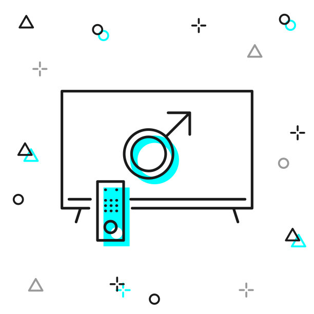 电视上有男性的象征。白色背景上的线图标图片下载