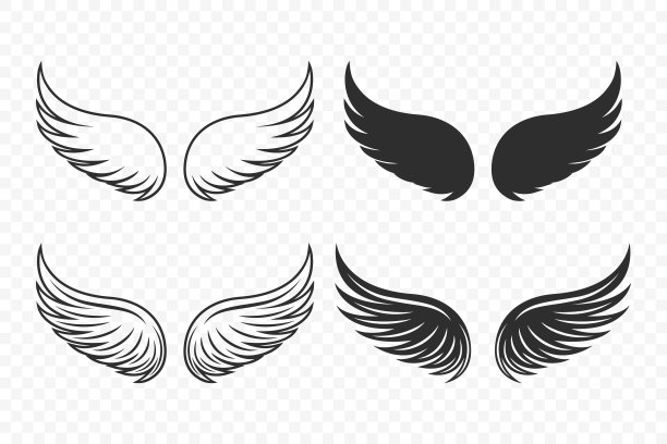 矢量翼图标集。复古天使翅膀轮廓，图标，标志设计模板，剪贴画集合。丘比特，鸟的翅膀。矢量图图片下载