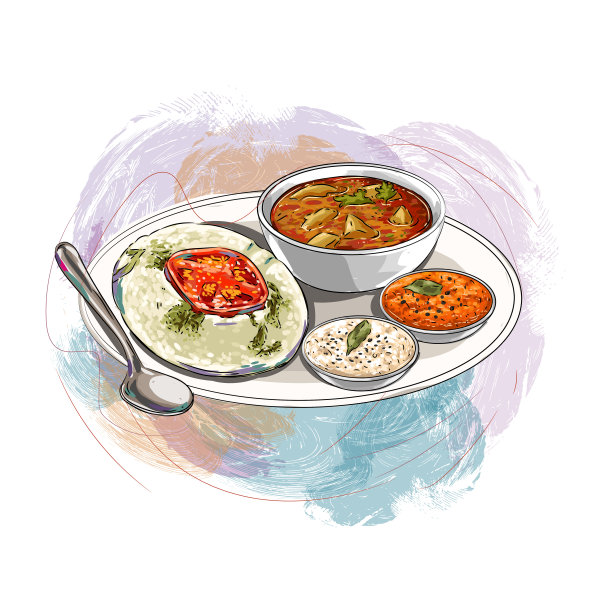 南印度早餐拉瓦idli，配有椰子酸辣酱和桑巴或咖喱图片下载