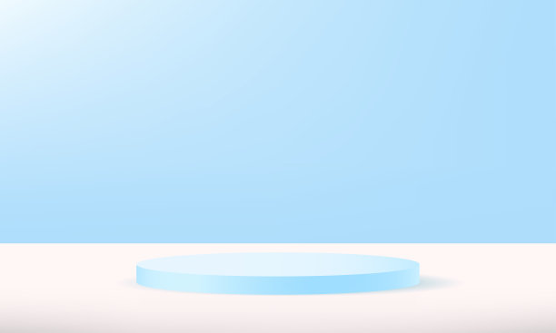 蓝色和白色的工作室房间背景。蓝色背景矢量3d与讲台。图片下载