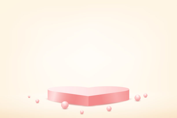 粉红色和奶油色的工作室房间背景。台座、讲台呈心形。图片下载