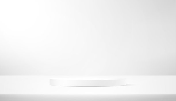 白色和灰色的工作室背景。白色背景矢量3d与讲台。有灯光效果的空房间。图片下载