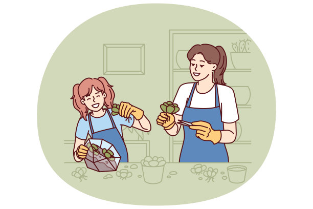 妈妈和女儿在透明的鱼缸里种植多肉植物，自制花圃。图片下载