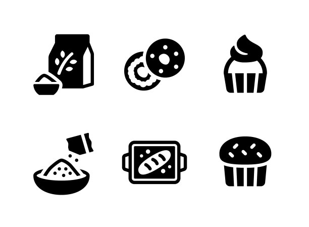 简单的面包房矢量实体图标集图片下载