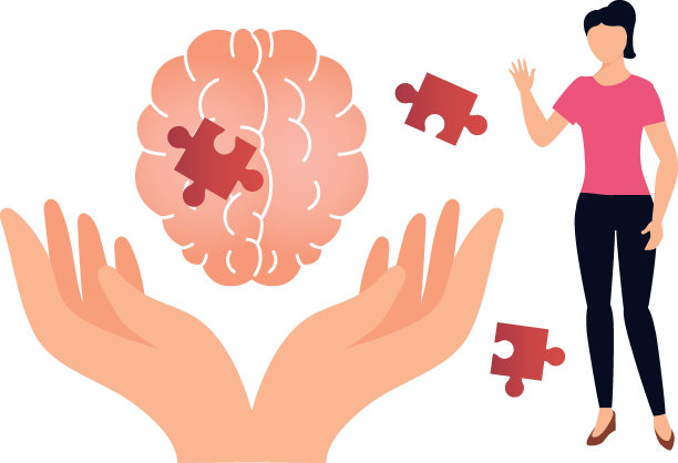 雌性站在大脑拼图旁边。图片下载