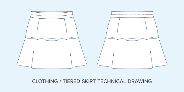 采购产品分层裙，技术图纸，服装蓝图的时装设计师图片下载