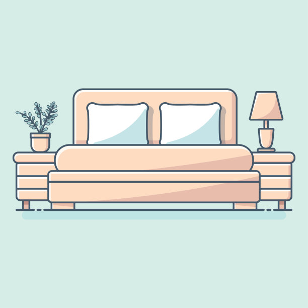 平面插图最小的卧室内部与床和边桌，矢量插图图片下载