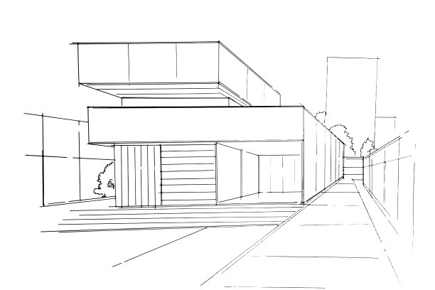 绘制建筑内外线。在建筑和室内设计工作中的平面组装。为室内或室外设计构思草图。图片下载