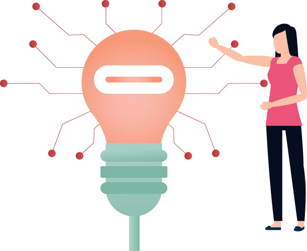 女孩指着情报灯泡。图片下载
