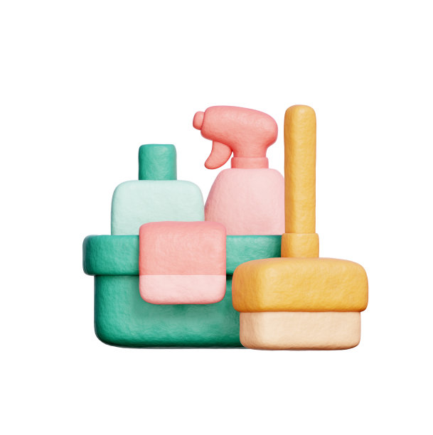 清洁工具，酒店和服务，好客，3D渲染。图片下载