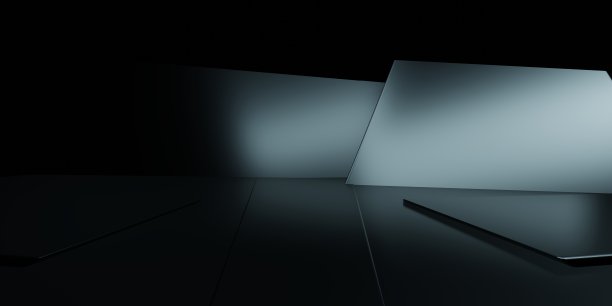 三维渲染黑色抽象几何暗建筑背景。广告设计、陈列室、科技、未来、现代、运动、游戏、虚拟世界、化妆品、车库场景。科幻插画图片下载