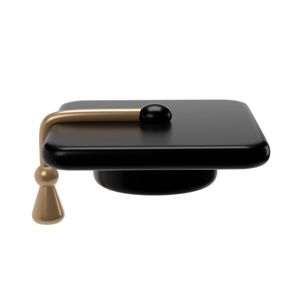 三维飞毕业黑色帽子。学校图标。帽子在空中。毕业于大学或学院。教育、培训、知识概念卡通插画图片下载