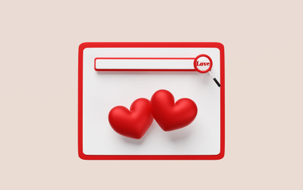 平板电脑红色双心，放大镜，智能手机孤立在粉红色的背景。寻找合作伙伴概念，3d插图渲染图片下载