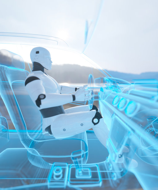 蓝色全息汽车自动驾驶概念3d渲染图片下载