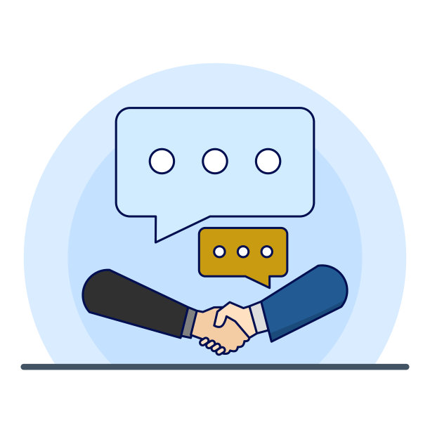 商人做生意的概念，协议，沟通说明。数字营销，沟通概念，聊天，图形，商人握手，平面矢量插图与背景。图片下载