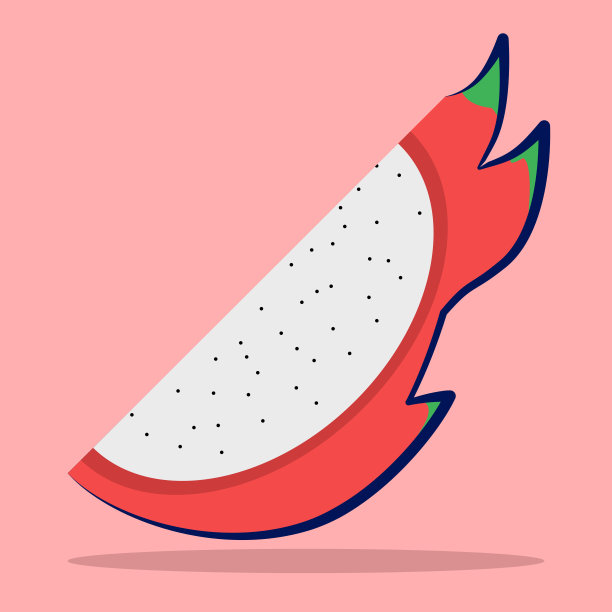 火龙果概念，白色火龙果的卡通插画，半切火龙果或火龙果的平面设计，夏季热带水果健康生活方式。背景上孤立的白色火龙果。图片下载