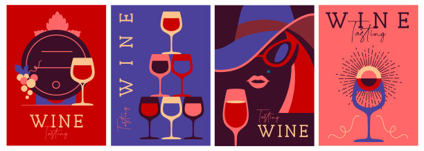 一套现代杂志封面或海报与酒瓶和玻璃杯。餐厅菜单设计。矢量图图片下载