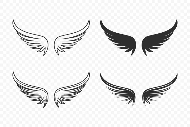 矢量翼图标集。复古天使翅膀轮廓，图标，标志设计模板，剪贴画集合。丘比特，鸟的翅膀。矢量图图片下载