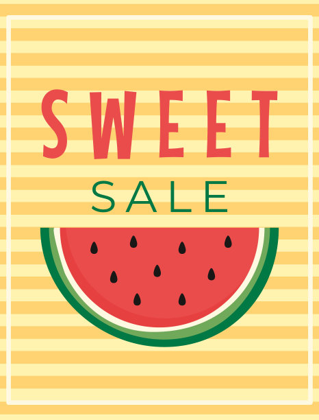 一张夏季大减价的海报，上面有一块扁平的西瓜。图片下载