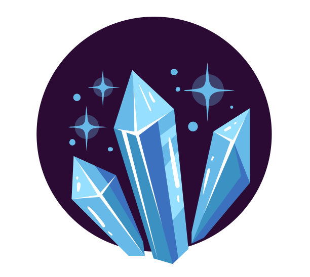 水晶矿物石英石几何标志概念。矢量平面图形设计插图图片下载